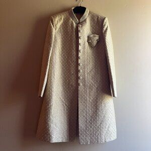 beige ivory white Jacquard wedding sherwani Indian Groom or Reception